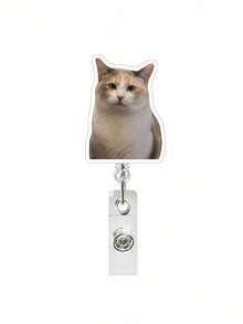 1pc Acrylic Retractable Cat Emoticon Badge Reel, Rotatable ID Card Holder Keychain Clip For Doctor/Nurse,School Supplies,Back To School