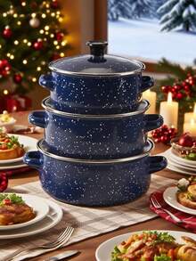 3pcs Multifunctional Enamel Pot Set, Thick Non-Stick Pot Set, Fashionable Multi-Color Enamel Pot Combination, 16cm/18cm/20cm Large Capacity, Comes With 2 Cleaning Sponges, Suitable For Gas Stove And Induction Cooktop, Ideal For Home Kitchen, Camping, Gathering