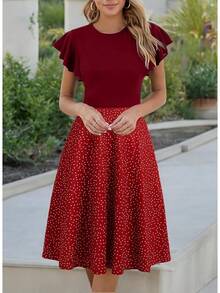 Women's Semi-Formal Ruffle Sleeve V-Back Work Fit And Flare Cocktail Knee Length Dress With Pockets, 2025 Style - 橘子點 - 查看 6