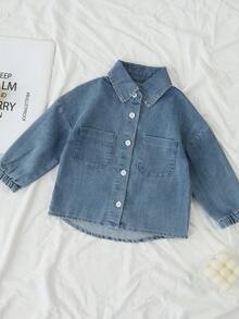 Timzgo 男童秋季长袖牛仔衬衫,百搭休闲洗水牛仔夹克,适合小男孩户外穿着 - 藍色 - 查看 3