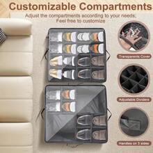 WONGIRL Large Grey Shoe Organizer With Adjustable Dividers - Space-Saving, Foldable Storage Bin For 16 Pairs, Reinforced Handles & Bottom Support