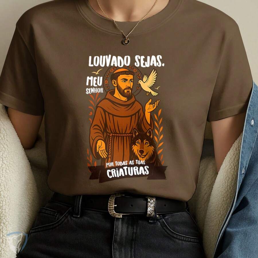 Saint Francis Of Assisi T-Shirt | Praise Be To All Creatures - Rust Brown - View 1