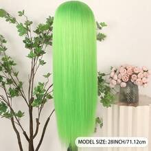 13x4 Free Part Mint Green Long Straight Lace Front Wigs Glueless Long Silky Straight Wigs Pre Plucked HD Lace 180% Density Light Green Wig Soft Free Part Wear And Go Lace Front Wigs For Fashion Women Party & Daily Wear 26 Inch - 綠色 - 查看 9