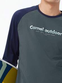 CAMEL CROWN 男士户外速干T恤凉爽长袖圆领透气防晒上衣夏季 - 黑夜藍/森野綠 - 查看 3