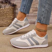 Women's Spring/Autumn Casual Lace-Up Flat Shoes, Versatile, Lightweight, Comfortable, Suitable For Students, Campus, Running, Travel, Walking - Grey - View 1
