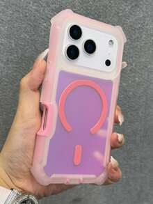 1pc Color Change Laser Dazzling Magnetic Case Compatible With IPhone 17 Air 16 15 14 13 Pro Max Plus Wireless Charge Shockproof Cover - Pink - View 2