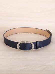 1pc Plus Size Navy Blue Double D Letter PU Buckle Fashion Belt For Women, Suitable For Daily And Holiday Use, Girlfriend Gift, Versatile Dress Accessory Belt - Navy Blue - View 4