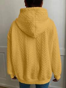 Áo nỉ tay dài dệt kim jacquard màu trơn dáng rộng thoải mái dành cho nữ cỡ lớn - Màu vàng - Xem 2