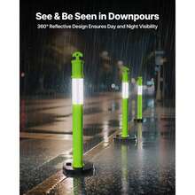 3 Pack Traffic Delineator Posts, 48 Inches Traffic Safety Cones With Weighted Base And Reflective Strips, Heavy Duty Delineator Posts For Construction Site, Parking Lot, Crowd Control, Green - Green 3-piece Set - View 2