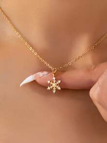 1 Pc Snowflake Pendant Necklace With Crystal Accents, Winter Holiday Snowflake Holiday Jewelry Gift Set For Women & Girls