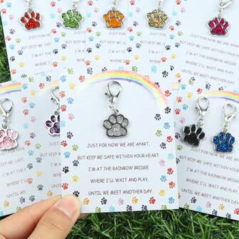 10pcs Pet Memorial Christmas Keychahin Gift "No Longer By Our Side But Forever In Our Hearts" Key Chain Loss Of Dog Gifts Paw Prints Charm Sympathy Gift Bag Charms Car Accessories Teacher Friend Sister Gift Ideas