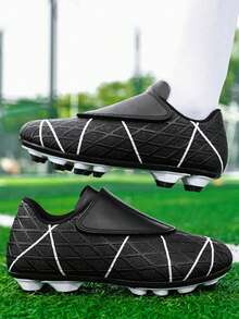 1 Pair Of Children's PU Leather Wear-Resistant, Long Nail Anti Slip Professional Children's Football Shoes, Suitable For Daily Exercise In All Seasons - Black - View 5