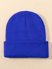 1pc Outdoor Warm Solid Color Knit Beanie Hat, Suitable For Daily Wear Autumn Decor,Summer,Beach,Holiday,Festival,Travel - Royal Blue - View 2