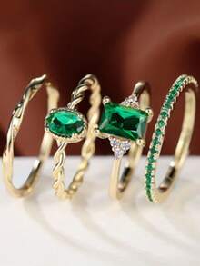 4pcs Vintage Elegant Luxurious Exquisite Cubic Zirconia Ring For Women Charm Daily Vacation Music Festival Anniversary Gift Couple's Gift,Gift For Her