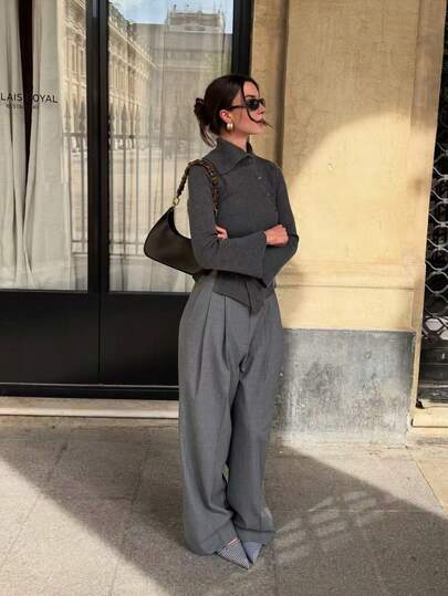 سويتر نسائي من سينيا ذو رقبة عالية مناسب للخريف/الشتاء، تصميم أنيق وضيق، تصميم متناسق غير متماثل، أكمام واسعة، مناسب للاستخدام اليومي والذهاب إلى العمل والمناسبات، يمكن ارتداؤه كملابس خارجية