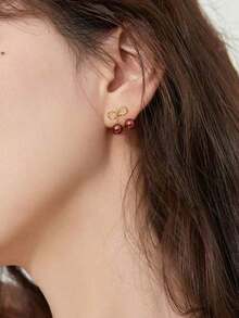 1pair Cherry/Wine Red Cute Fresh Fruit Design Small Stud Earrings For Women, Suitable For Daily, Casual & Business Occasions - Vàng - Xem 2