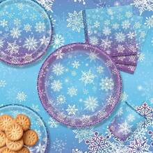 10pcs/20pcs/50pcs/Set,Frozen Theme Party Disposable Paper Plates Party Decorations Tableware Birthday Party Decorations Purple And Blue Snowflake Winter Wonderland Includes Disposable Plates, Cups, Tableware, Suitable For Christmas Winter Wonderland Party Decorations - Multicolor - View 5