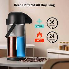 Airpot Coffee Carafe Keeping Hot - 102 OZ 3L Large Coffee Dispenser With Pump - Insulated Stainless Steel Urn Hot Drinks Tea Chocolate - Thermal Beverage Dispenser Parties - 不銹鋼 + 64 盎司 - 查看 7