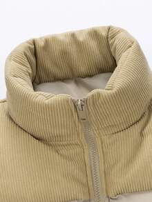 Autumn And Winter Outerwear Splicing Thickened Vest For Men 2025 New Model Tank Top, Horse Clip Thickened Plush Coat, Fall Outfits, Winter Outfits,Stand Collar Youth Vest Warm Slim Cotton Jacket, For Friends, Husband, Boyfriend Gifts - Khaki - View 5