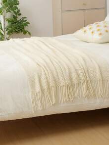 A Solid Color Particle Knitted Blanket, Nordic Style Acrylic Rectangular Office Nap Sofa Blanket Air Conditioning Blanket Knitted Small Blanket Shawl Cover Blanket Blanket Bed End Blanket - 網格米色 - 查看 4