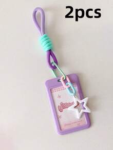 Student Candy-Colored Sliding Cover 3-Inch Card Holder, With Lanyard For Bus/Metro Card, Kids' Idol Card Display Pouch , Back To School Gifts