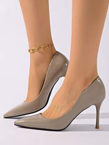 Fall/Winter Women's Elegant Light Gray Glossy Leather 8.5cm Thin Heel Pointed Toe Shallow Sexy Nightclub Fashion Wedding Commute Daily High Heel Pumps,Elegant,Party - Light Grey - View 8