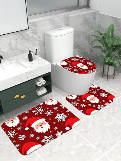 1 tấm thảm nhà tắm chống trượt họa tiết bông tuyết bằng vải nỉ Giáng sinh hình ông già Noel, thảm trải sàn chống trượt dày hiện đại, thấm hút tốt, thảm trang trí Giáng sinh, thích hợp cho phòng tắm, nhà vệ sinh, phòng khách, lối vào trong nhà, trang trí phòng Giáng sinh, thảm chào mừng quà tặng Giáng sinh cho gia đình, quà tặng Giáng sinh