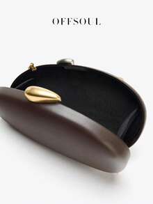 Retro Asymmetrical Shell Handbag, New Party/Banquet Clutch Bag With Chain Strap, Women Hardcase Shoulder/Crossbody Bag - Chocolate Brown - View 6