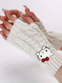 Sanrio 1 Par de Luvas com Padrão Fofo de Desenho Animado da Hello Kitty, Impressão Suave, Quente e à Prova de Vento, Adequado para Outono/Inverno