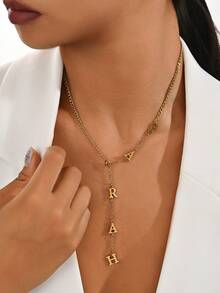 One Piece Of 18K Gold-Plated Stainless Steel Jewelry, Lasso Necklace, Delicate Teardrop Name Necklace, Long Y-Shaped Necklace, Initial Necklace, Custom Letter Necklace, Comes With A Beautiful Gift Box, Suitable For Everyday Wear, Valentine's Day Gift, Necklace For Family, Friends And Relatives (Letters Will Automatically Convert To Uppercase), Jewelry And Watches, Seasonal Selection, Custom Name Stainless Steel Necklace, Personalized Nameplate. - NK Gold Chain - View 4