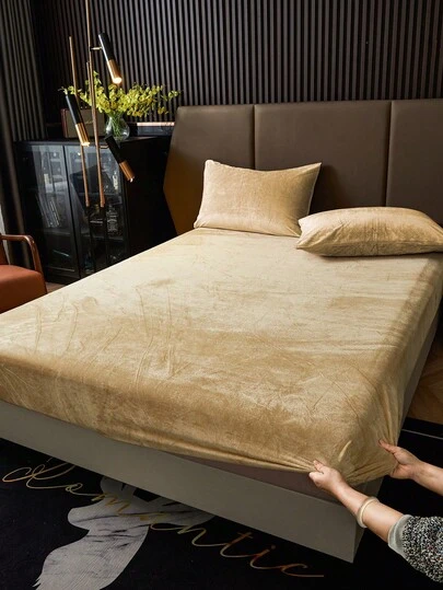 2/3 件驼色天鹅绒床笠套装，温暖柔软纯色毛绒床笠套装，特大号双人床，奢华超柔软舒适床单，带 11.8 英寸深口袋，适合秋冬和春季，1 件床笠 + 1/2 件枕套，宿舍床上用品，返校床上用品