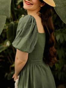 Váy Linen Sun Dresses Vintage, Pride, Phụ nữ ngày 4 tháng 7 - Màu xanh Ô liu - Xem 3