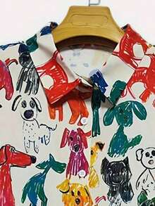 女士休闲卡通小狗印花长袖衬衫 春季款 - 黃色 - 查看 4