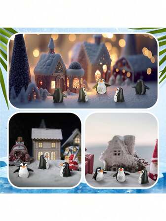 5pcs Small Penguin Statues Resin Imitation Penguin Cake Decorations Small Toys Animal Birthday Decorations, Christmas Decorative Items, Suitable For Miniature Fairy Garden Decoration, Party Supplies, School Projects, Excellent Gift