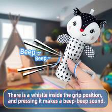 Black & White Baby Rattle Toys, Newborn 0-6 Months Sensory Training Toys, Multi-Animal Shaped With Sound Maker, Teether Grip Training Early Educational Toys