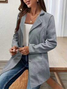 Áo khoác ngoài màu trơn cài nút ve áo cỡ chuẩn dành cho nữ - Xám - Xem 4