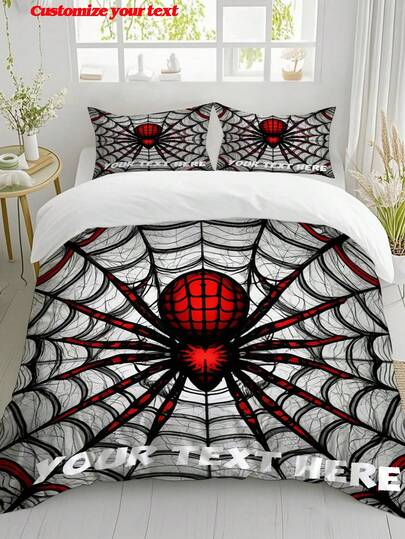 Halloween Spider Web Duvet Cover Set, 3-Piece Comforter Cover Set, Gradient Spider Print Bedding Set, Soft & Comfortable Duvet Cover Set, Suitable For Bedroom, Guest Room, Polyester Material, Duvet Cover Set (1 * Duvet Cover + 2 * Pillow Shams, No Filling), Suitable For Bedroom Decor, Home Decor, Holiday Decor, Holiday Gifts, Halloween, Holidays