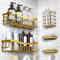 Organizador de ducha adhesivo, paquete de 5, de acero inoxidable resistente a la oxidación, de gran capacidad, sin necesidad de taladrar, para almacenamiento de baño y decoración del hogar.