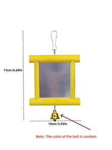 1pc Mirror Acrylic Yellow Chew Grind Wooden Block Medium/Small Parrots Bell Toy Cage Pendant - Yellow - View 2