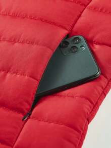 1件男士秋冬多功能立领摩托车长袖加厚棉服，加厚保暖轻便棉质外套 - 紅色 - 查看 4