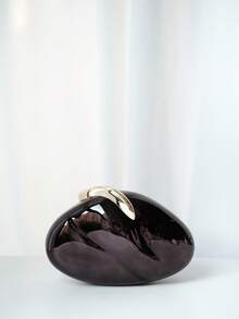 1pc Black Metal Chain Strap Asymmetric Clutch Bag, Minimalist High-End Style Elegant Evening Bag, Luxury Party Handbag For Women - Black - View 4