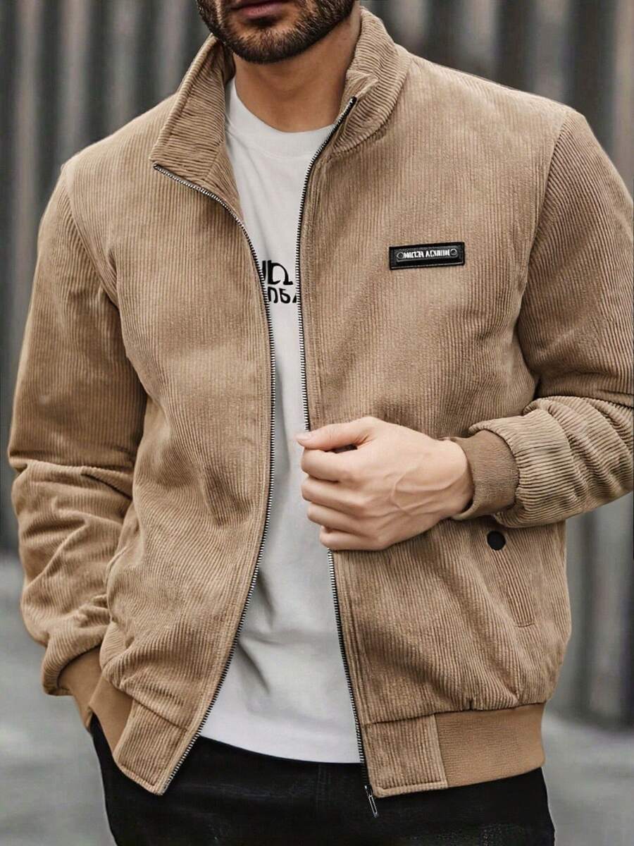 Giacca casual di moda da uomo in velluto a coste, giacca foderata termicamente in velluto a coste, autunno/inverno - Cachi - Visualizzare 1