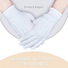 White Cotton Formal Tuxedo Costume Guard Gloves With Snap Cuff, Coin Jewelry Inspection Gloves