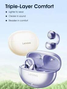 Lenovo 联想 TA410 无线开放式耳机，蓝牙 5.4，骨传导，触控，长效电池寿命，降噪麦克风，防水，适合运动、音乐、办公、游戏，可作为礼物 - 淡紫色 - 查看 2