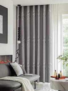 1pc Jacquard Ginkgo Leaf Thickened Blackout Curtain, Sunshade, Dust-Proof, For Bedroom, Living Room, Partition Door