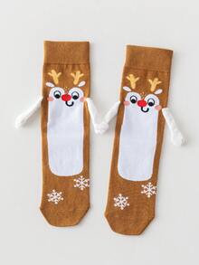 1/2/5 pares de calcetines magnéticos para parejas, calcetines con patrón navideño lindo que se unen automáticamente, calcetines cómodos hasta el tobillo para primavera y otoño - Multicolor - Ver 12