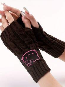 Sanrio 1 Par de Luvas com Padrão Fofo de Desenho Animado da Hello Kitty, Impressão Suave, Quente e à Prova de Vento, Adequado para Outono/Inverno