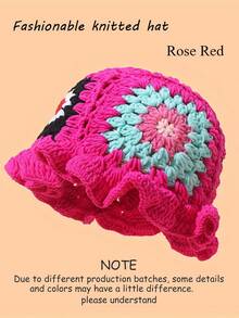 1 pieza Gorro tejido a mano a ganchillo, gorro tejido cálido para mujer, otoño/invierno