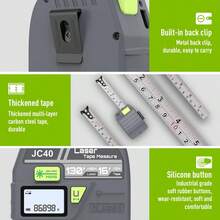 2 In 1 Digital Laser Tape Measure | 130ft/40m Laser Distance Meter Display On Backlit LCD Screen With 6.5ft/2m AutoLock Measuring Tape | Ft/Inch/Fractions/M/Mm(LX-201) - Grey - View 6