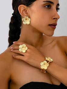 1 套简约时尚百搭夸张不对称设计戒指和耳环套装，适合度假和日常佩戴 - 幾何套裝 - 查看 20